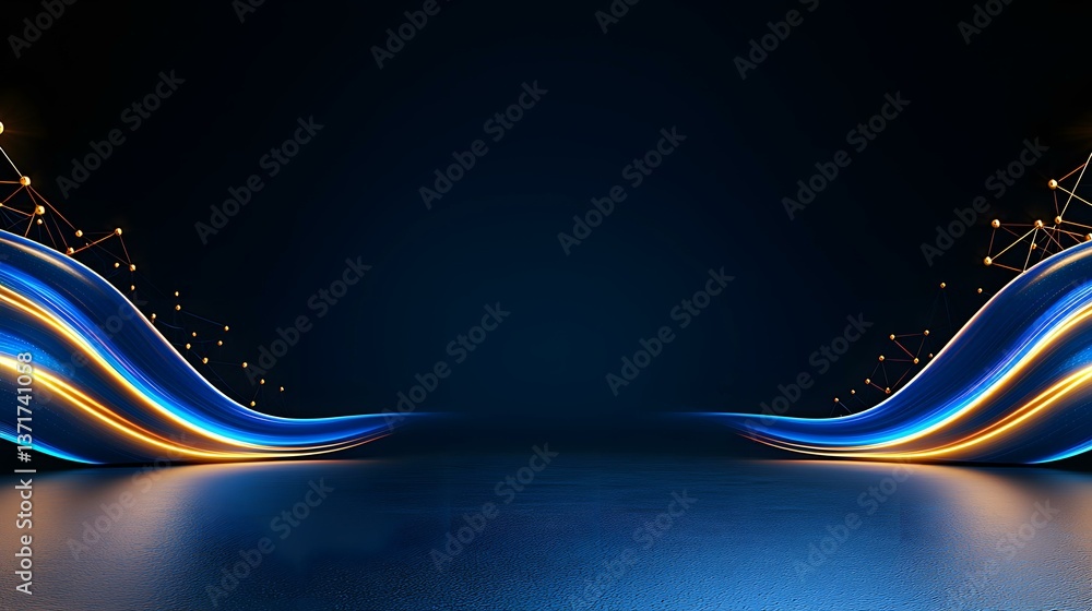 Poster the image contains two glowing blue and orange streaks that curve upwards, mirroring each other acro