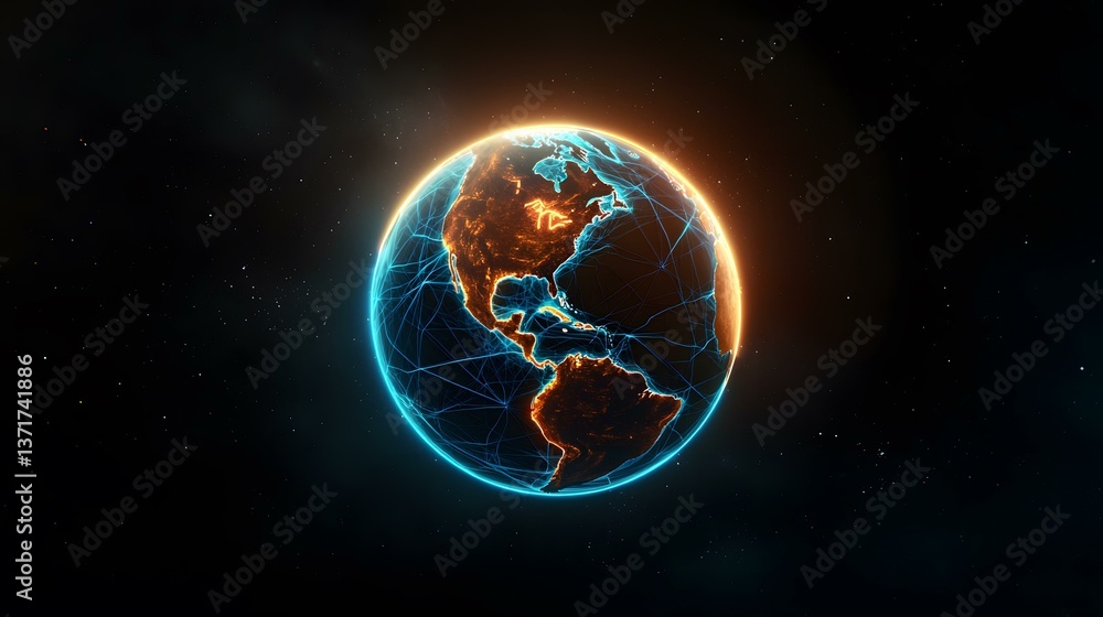 Poster the image shows a digitally enhanced rendering of planet earth, centered on the americas. the contin