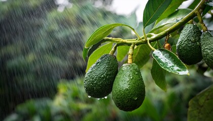 Avocado tree and droplet of water, raining