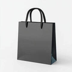 Elegant black glossy shopping bag mockup with handles