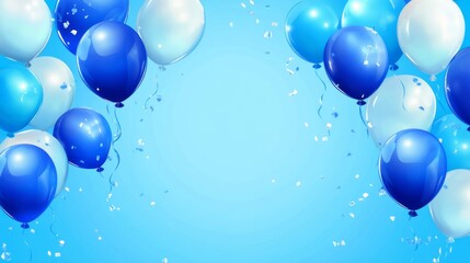 Vibrant blue balloon background with festive decorations, perfect for birthday celebration banner template, vector illustration featuring a joyful and cheerful atmosphere for special occasions