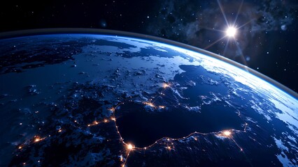 Obraz premium Stunning View of Earth from Space with Bright Star and Clouds