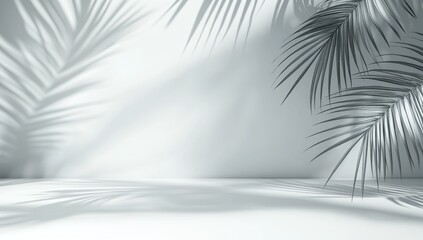 Minimalist White Room with Palm Leaf Shadows