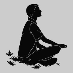 a person meditating in a lotus position silhouette vector design art and illustration