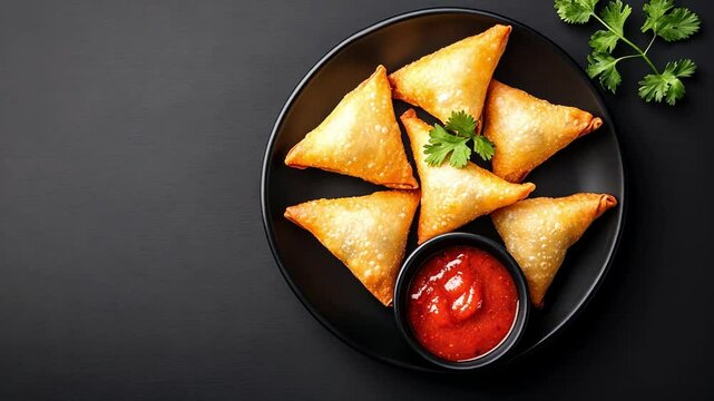 Crispy samosas served with tangy dipping sauce
