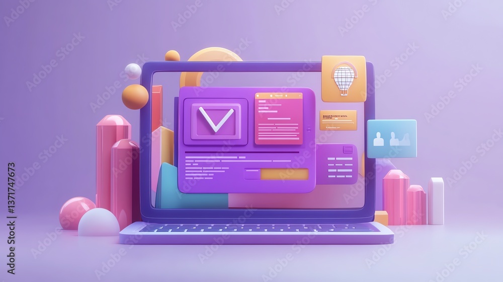 Poster laptop displaying vibrant 3d interface design