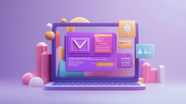 Laptop Displaying Vibrant 3D Interface Design