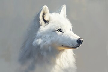 Obraz premium Arctic wolf portrait, sunlit, snowy background, wildlife art