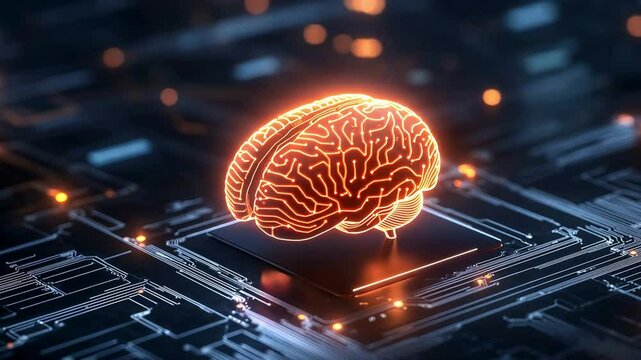 Futuristic digital brain on circuit board background