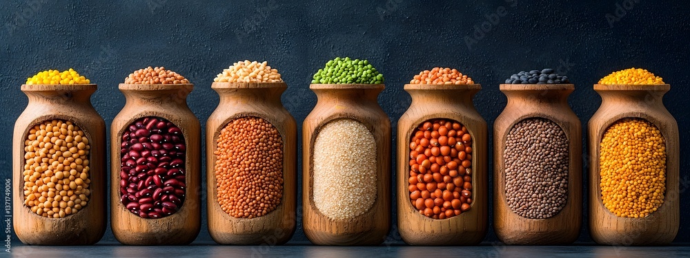 Aufkleber a visually striking still life composition showcasing a variety of grains legumes and beans neatly a