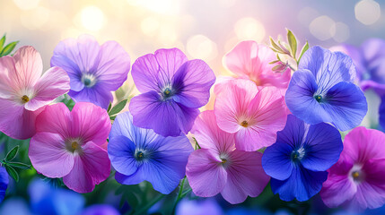 Close-up view of colorful pansies in full bloom, showcasing their vibrant petals and delicate beauty.