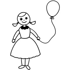 Little girl with a balloon in a joyful, heart-filled illustration of love, happiness, and beauty, capturing the essence of a fun and dreamy holiday moment