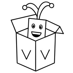A jack in the box popping out line art vector illustration 