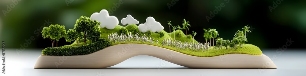 Aufkleber a whimsical 3d rendered open book showcasing a lush verdant landscape with clouds and vegetation rep