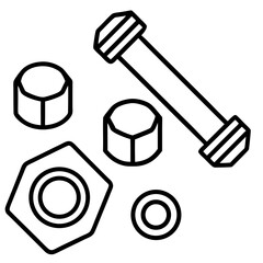 A set of nut and bolt for kid line art vector illustration