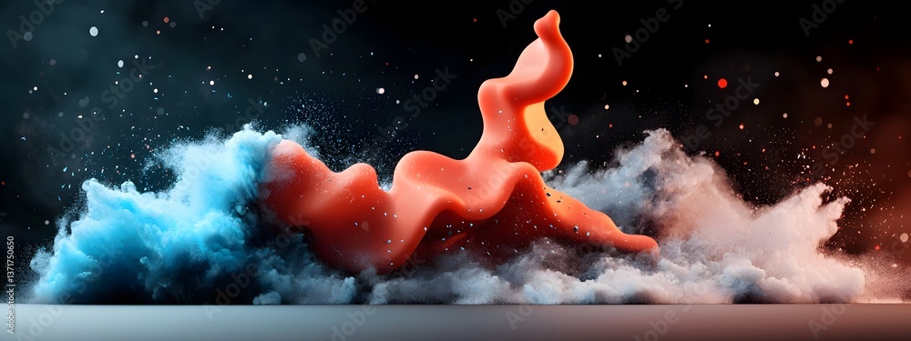 Poster an abstract dynamic depicting a wave packet with vibrant colors and fluid motion propagating through