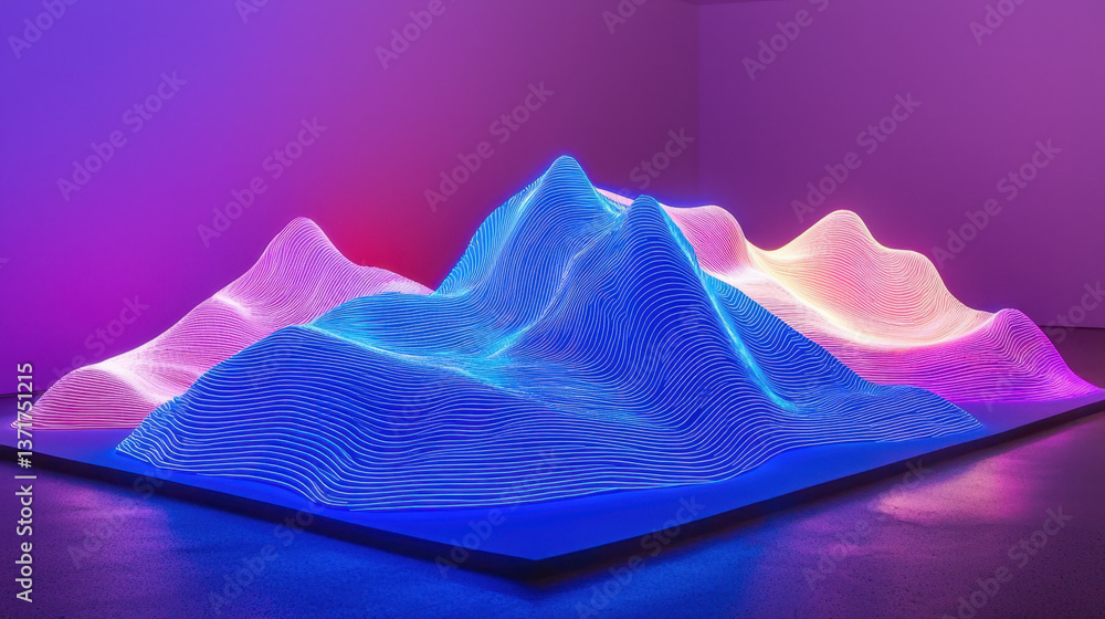 Poster stunning product display features podium like structure with vibrant, flowing lines that create mesm