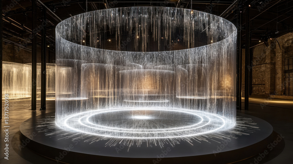 Aufkleber stunning installation featuring circular podium with cascading light effects that create mesmerizing