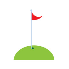 Flat Vector Illustration of a Golf Hole with Red Flag on a Green Mound Isolated on White Background for Sports and Outdoor Game Design