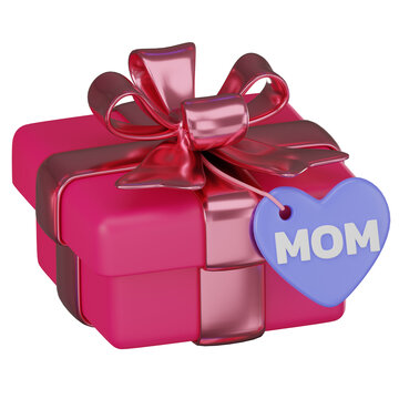 3D Rrender Typography Mom Heart with Gift Box for Mother&rsquo;s Day. Icon illustration