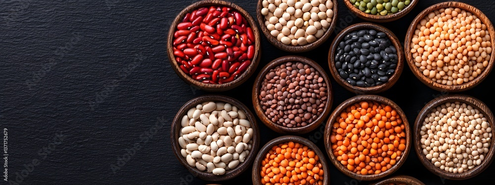 Aufkleber an artful arrangement of various types of beans lentils and other pulses displayed in a collection o