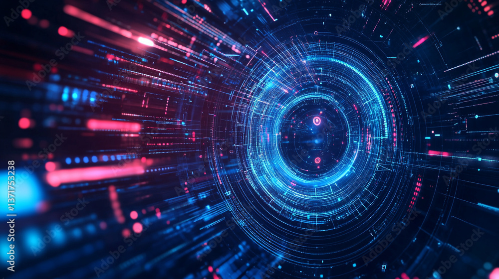 Poster abstract futuristic technology background with glowing lines and circular shapes design