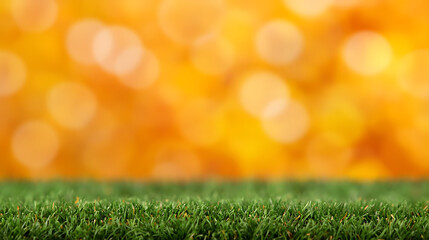 Obraz premium An inviting green grassy foreground is contrasted against a blurred orange backdrop. A minimalist scene which will provide ample space for placing your subject.