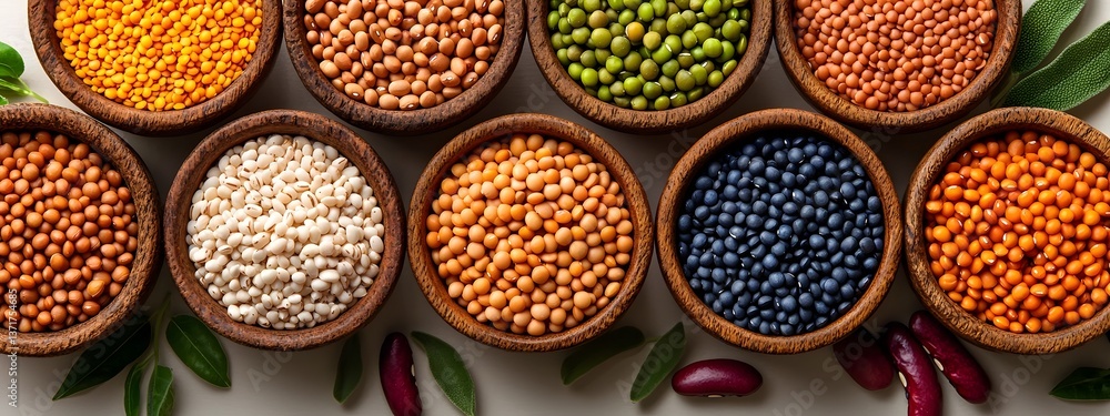 Poster an assortment of various legumes beans and lentils arranged in a visually striking display within ru