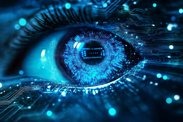 Blue eye cyber circuit future technology concept background