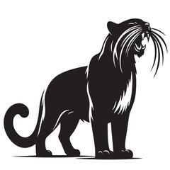 Obraz premium Black Saber-toothed Cat Silhouette Vector, High Quality Illustration on White Background