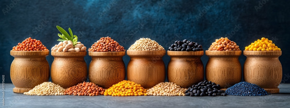 Aufkleber assortment of various nutritious grains legumes and pulses such as millet lentils beans and quinoa d