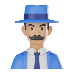 3D Rrender, Classic Gentleman Avatar with Suit and Hat. Icon illustration