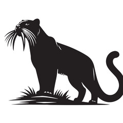 Black Saber-toothed Cat Silhouette Vector, High Quality Illustration on White Background