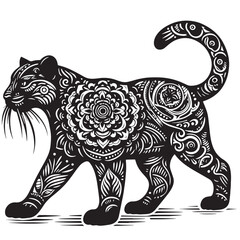 Black Saber-toothed Cat Silhouette Vector, High Quality Illustration on White Background