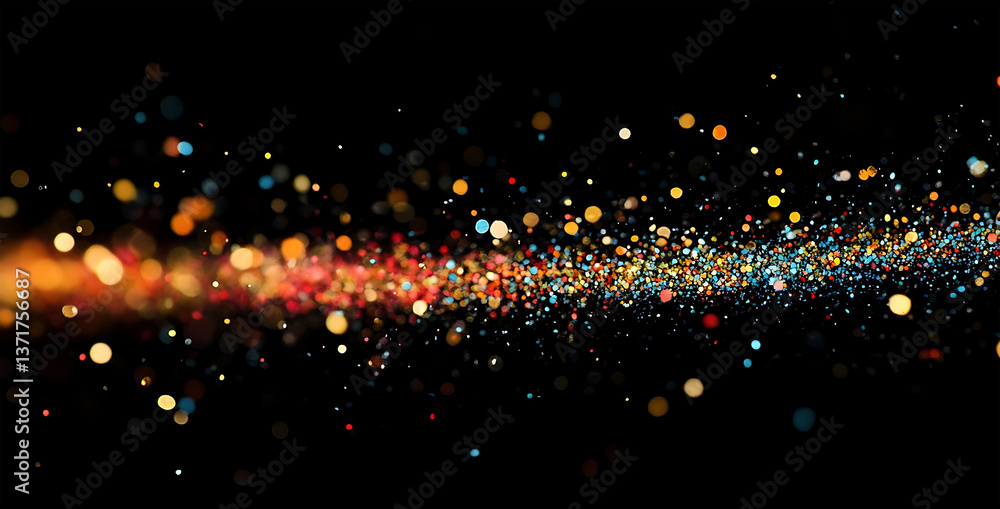 Poster a radiant and dynamic stream of vibrant light bursts forth against a deep black backdrop, creating a
