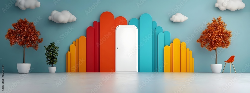 Poster colorful and abstract digital art composition featuring geometric shapes dynamic color gradients and