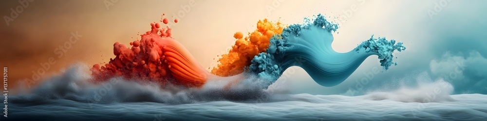 Poster colorful fluid animation depicting the dynamics of a wave packet undergoing reflection refraction an
