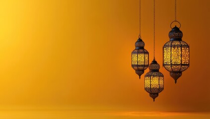 Obraz premium Ornate Hanging Lanterns Against Warm Orange Background