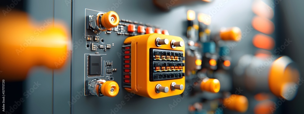 Poster detailed digital of a high performance server system highlighting its complex circuit boards cooling