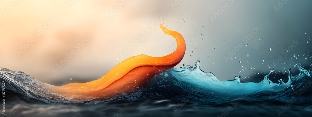Poster depicting a dynamic wave packet traveling through a medium with varying frequencies resulting in a s