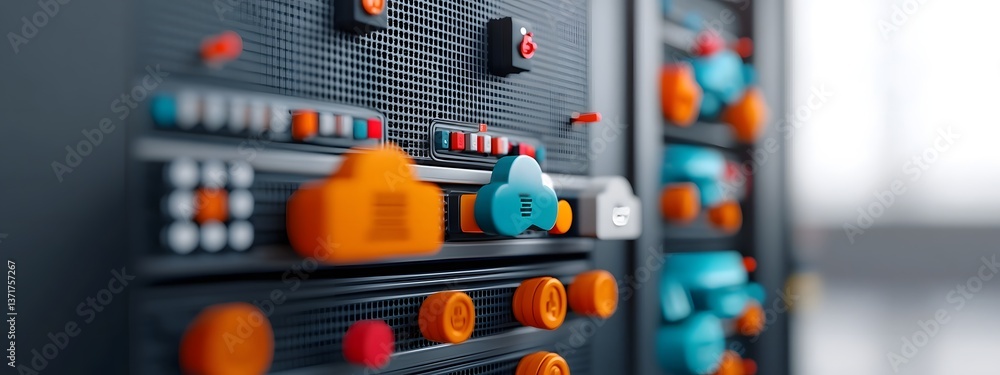 Poster detailed digital tech highlighting enterprise server infrastructure advanced software architecture a