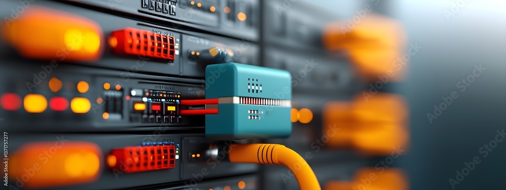 Poster detailed digital showcasing the complex inner workings of a modern server system highlighting the va