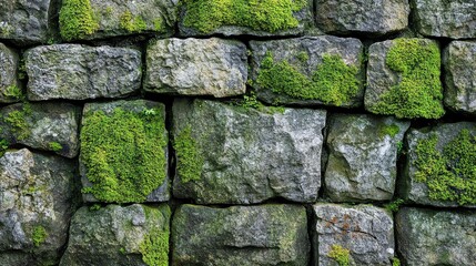 Naklejka premium Moss-Covered Stone Wall: A Serene Rustic Texture