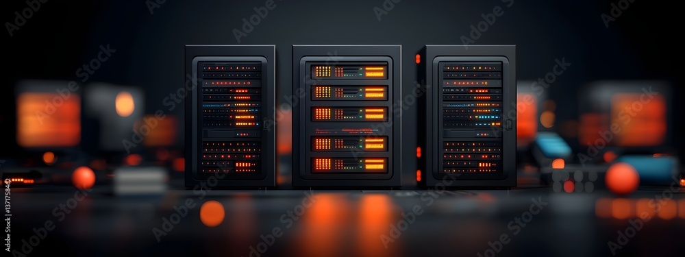 Poster futuristic digital showcasing cutting edge server infrastructure and database management systems in 