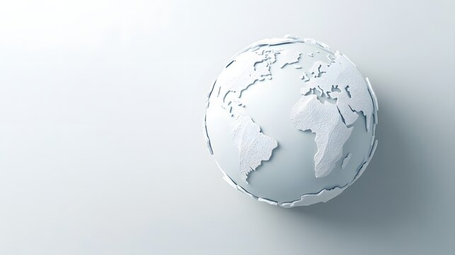 White textured globe model showcasing world map continents global connection