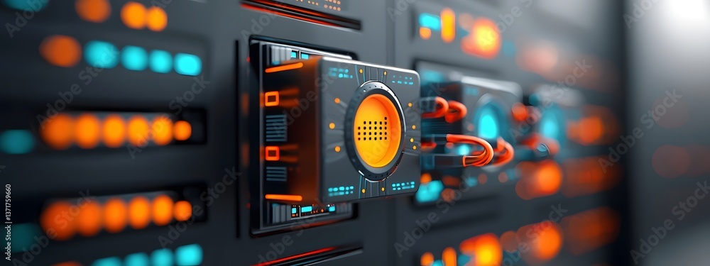 Poster sleek and advanced server hardware intricate software interfaces and dynamic data management concept