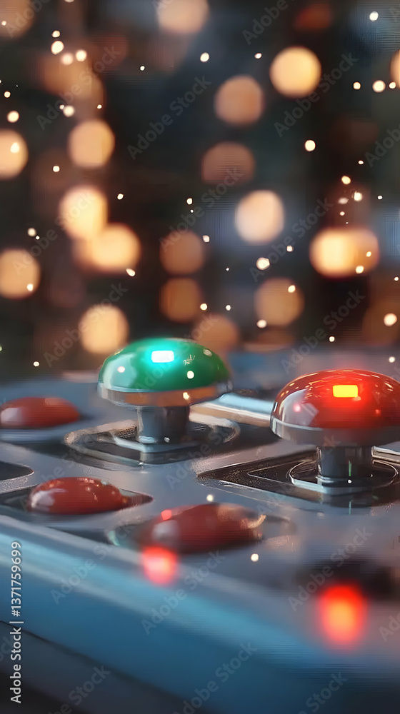 Poster glowing control panel buttons with bokeh background