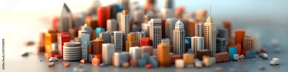 Poster this digitally rendered image presents a highly abstract and minimalist depiction of a dense urban c