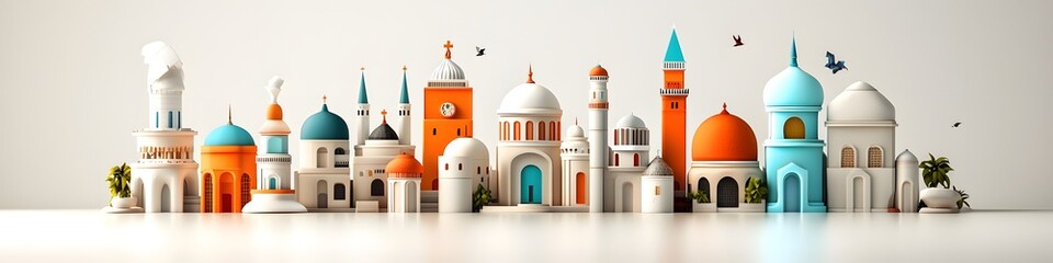 This vibrant stylized depicts a skyline of various iconic architectural styles and structures representing the frequency and diversity of different historical eras and cultural influences