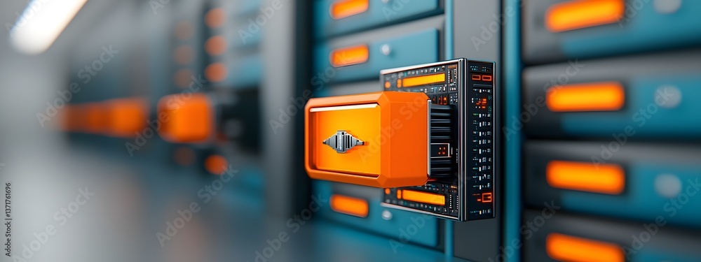 Poster towering server racks and advanced digital infrastructure for high performance data processing and s